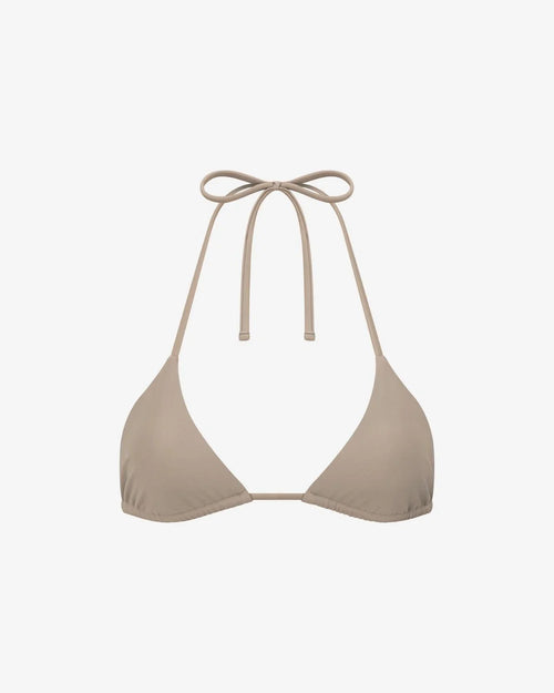 Essentials Top in Sand - Italian matte triangle swim top, front view